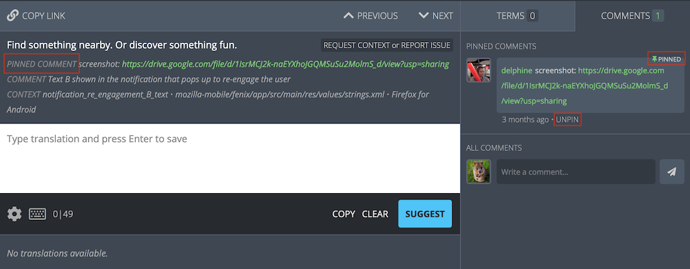 Pinned comment