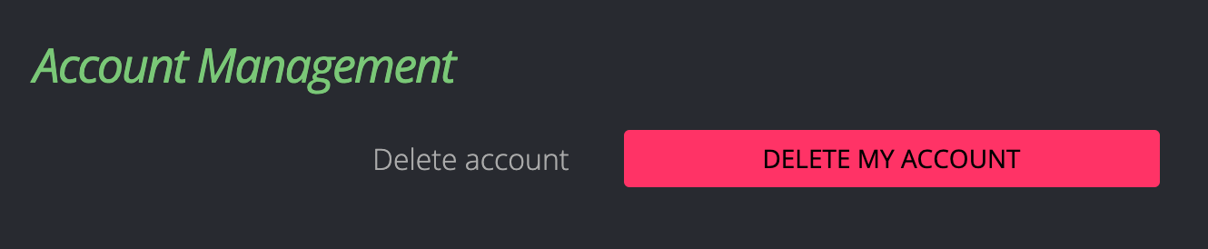Delete account in settings Delete account